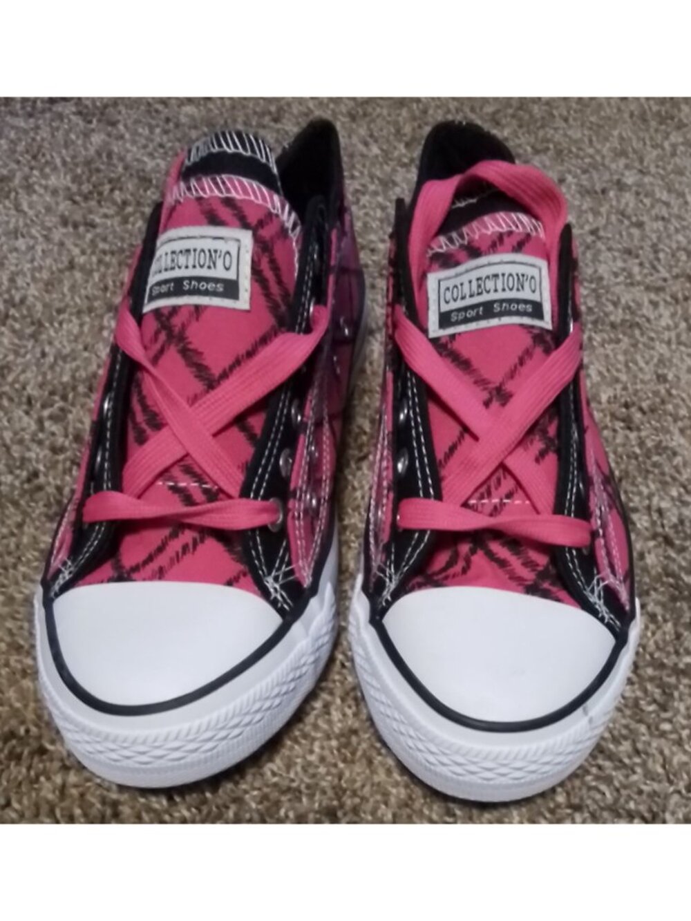 Collection 'O Juniors Low-Top Plaid Sneakers Size 9 Fuscia & Black Canvas Casual
